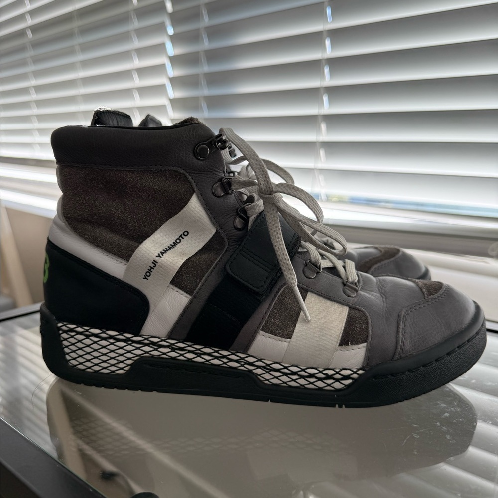 Y-3 Gray and Black High-Top Sneakers